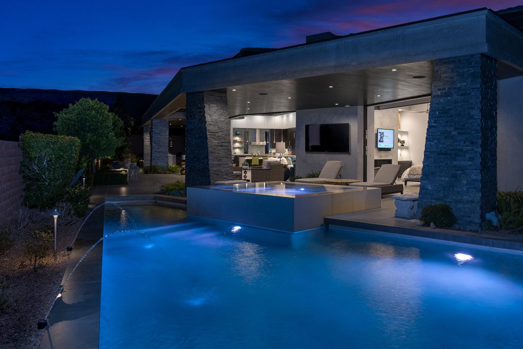 custom luxury las vegas home exterior backyard pool