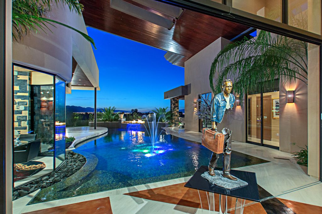 luxury custom home las vegas exterior backyard pool