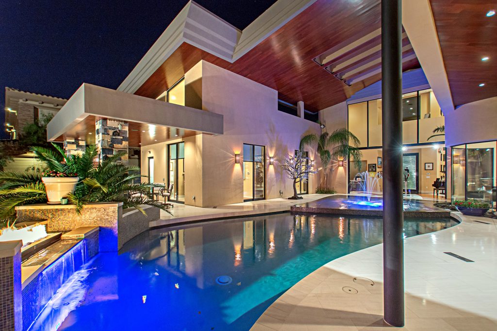 luxury custom home las vegas exterior backyard pool