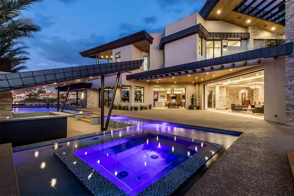 luxury custom home las vegas exterior backyard pool