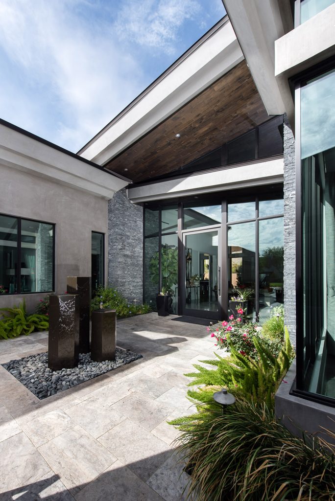 custom home las vegas exterior courtyard