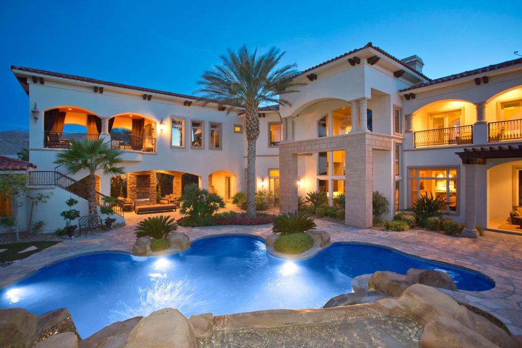 luxury custom home las vegas exterior backyard pool