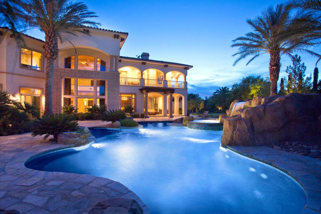 luxury custom home las vegas exterior backyard pool