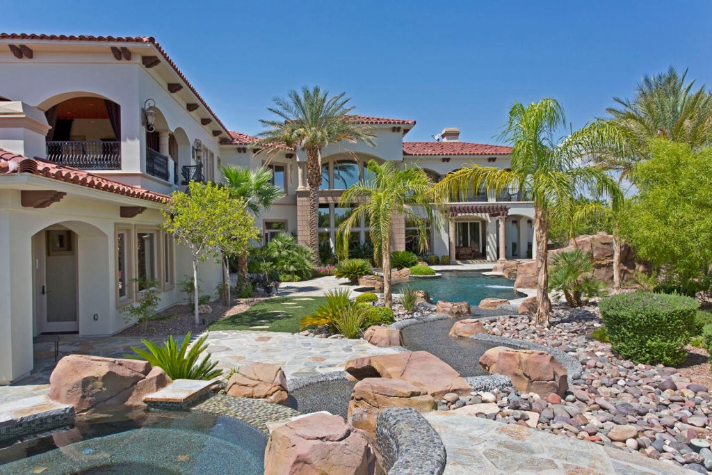 luxury custom home las vegas exterior backyard pool