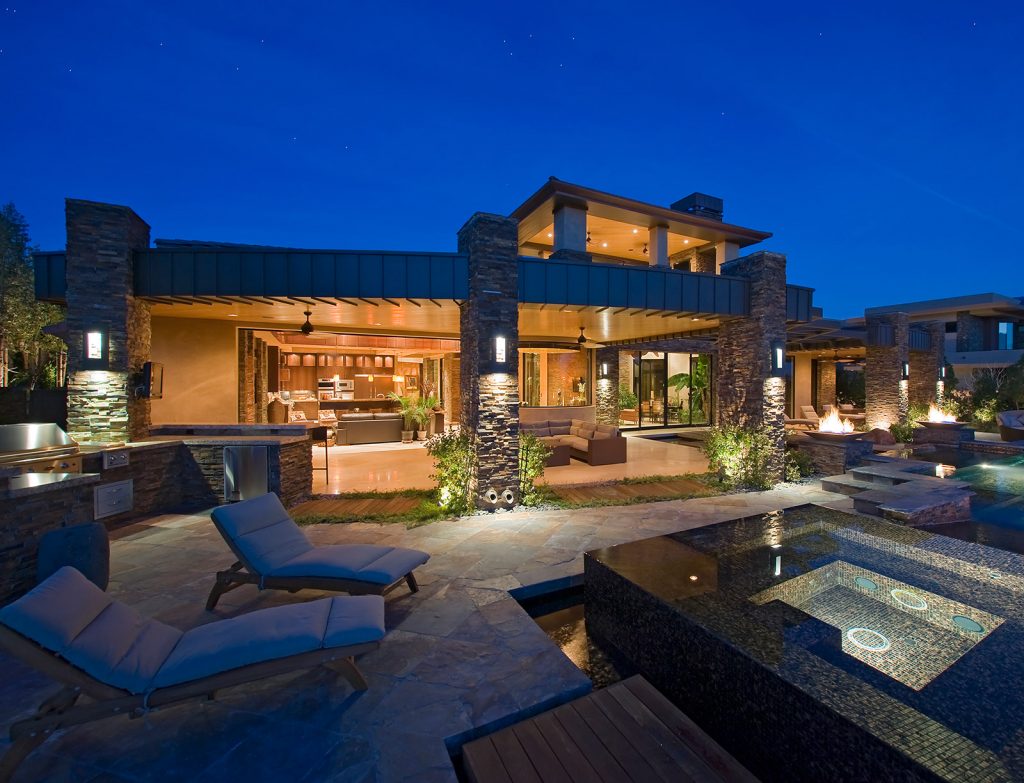 luxury custom home las vegas exterior backyard view