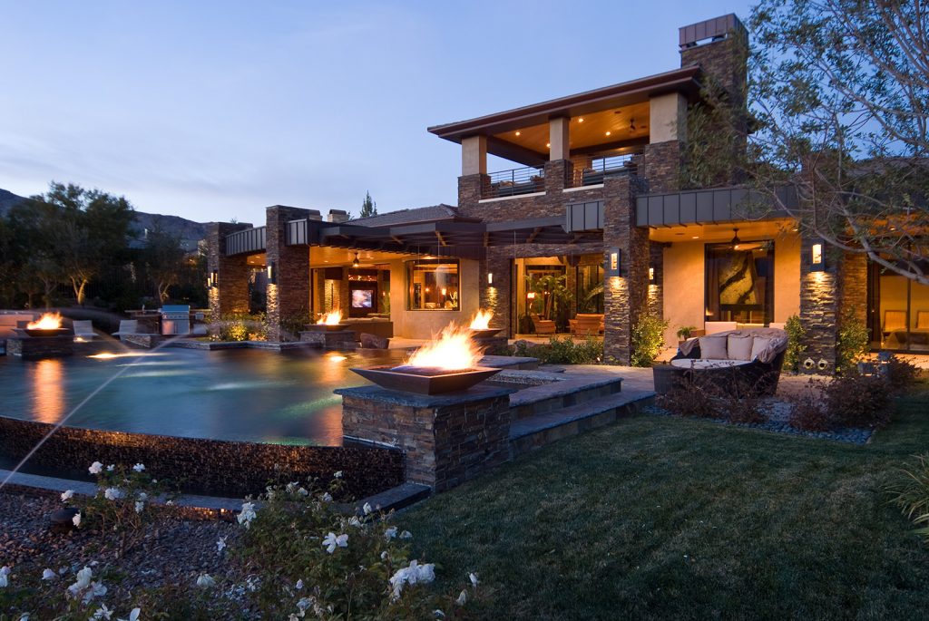 luxury custom home las vegas exterior backyard view