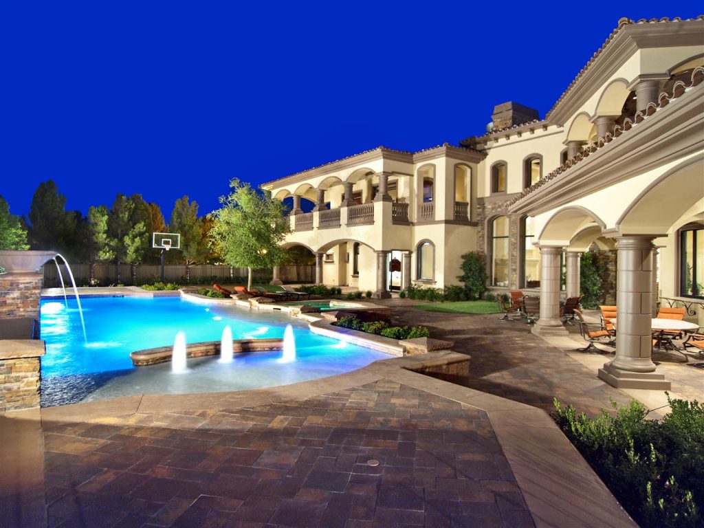 luxury custom home las vegas exterior backyard pool
