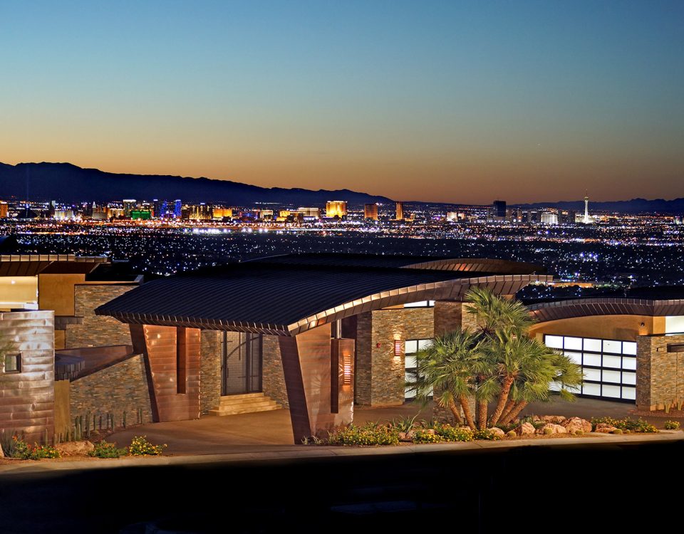luxury custom home las vegas panoramic exterior view