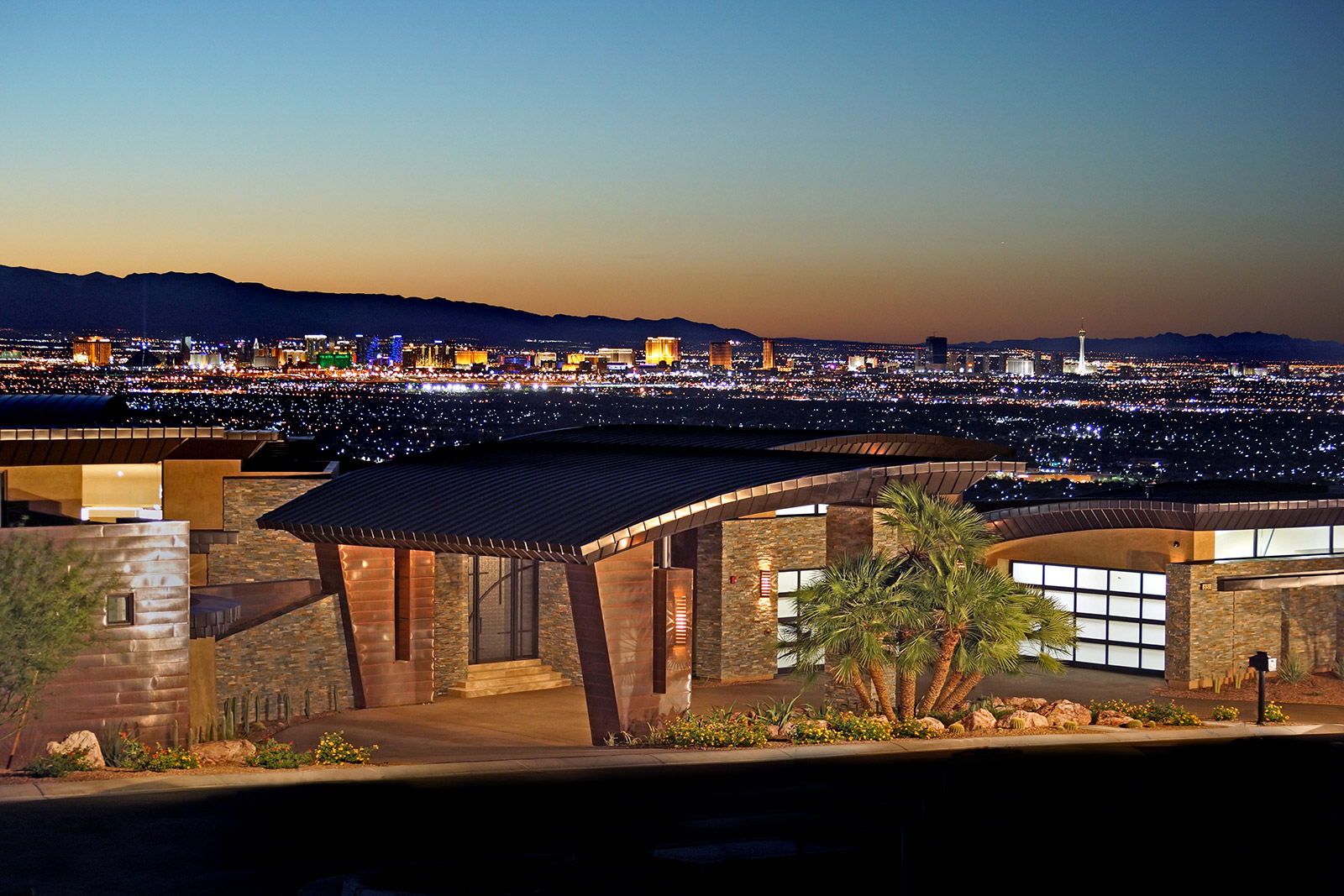 luxury custom home las vegas panoramic exterior view