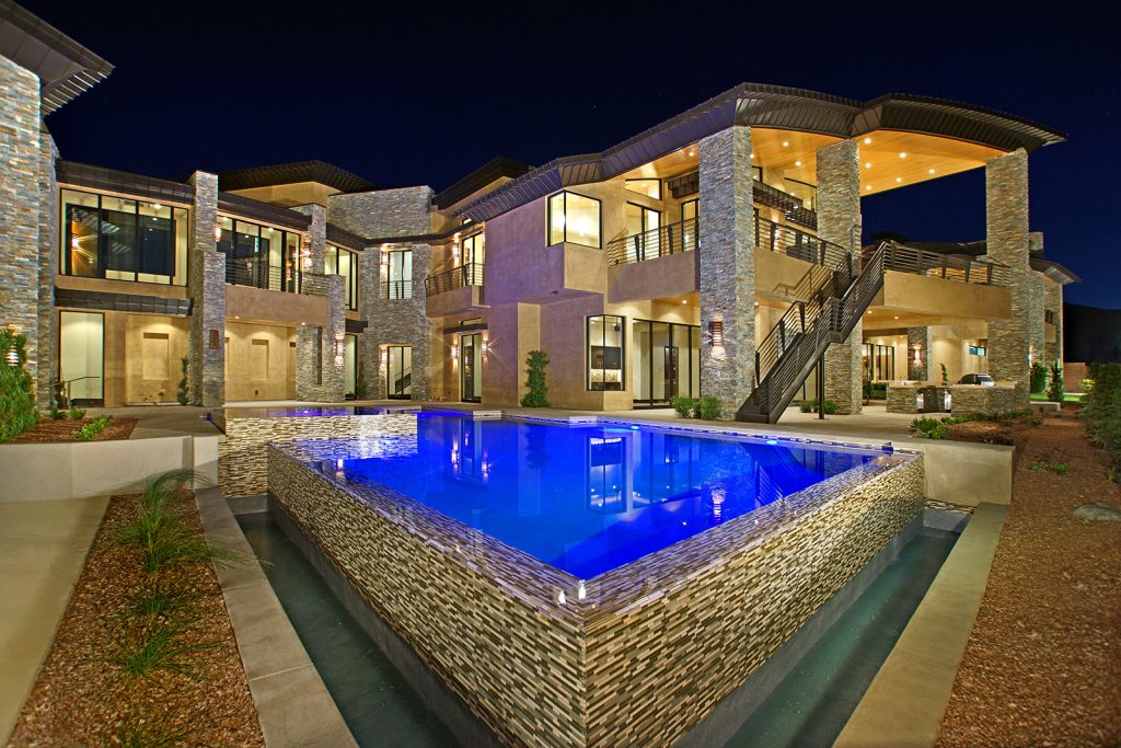 luxury custom home las vegas exterior backyard pool