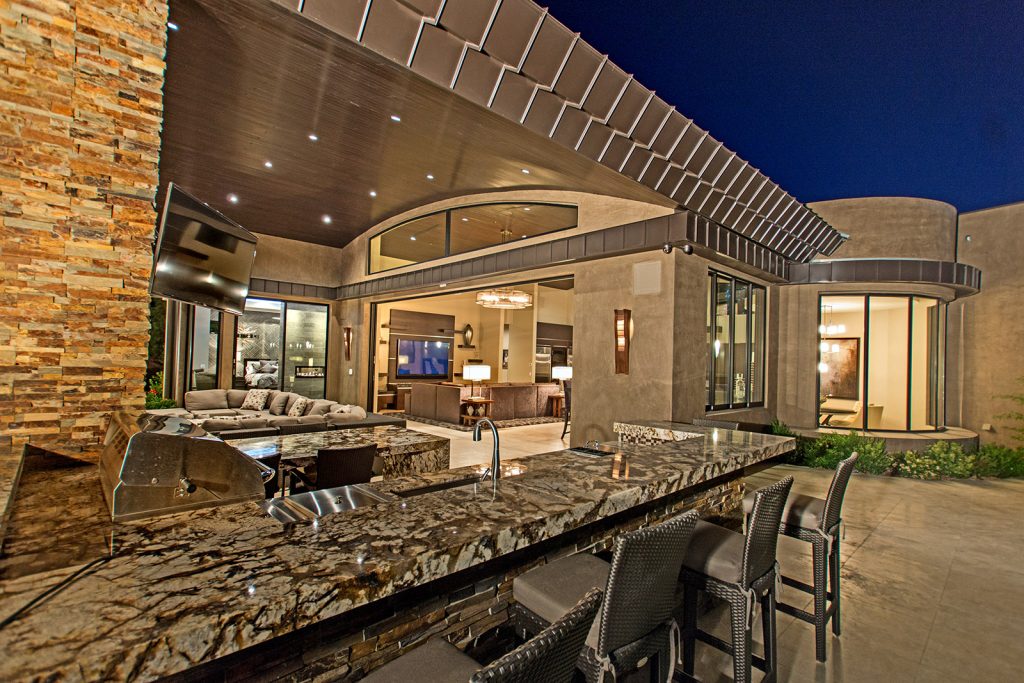 luxury custom home las vegas exterior backyard bar