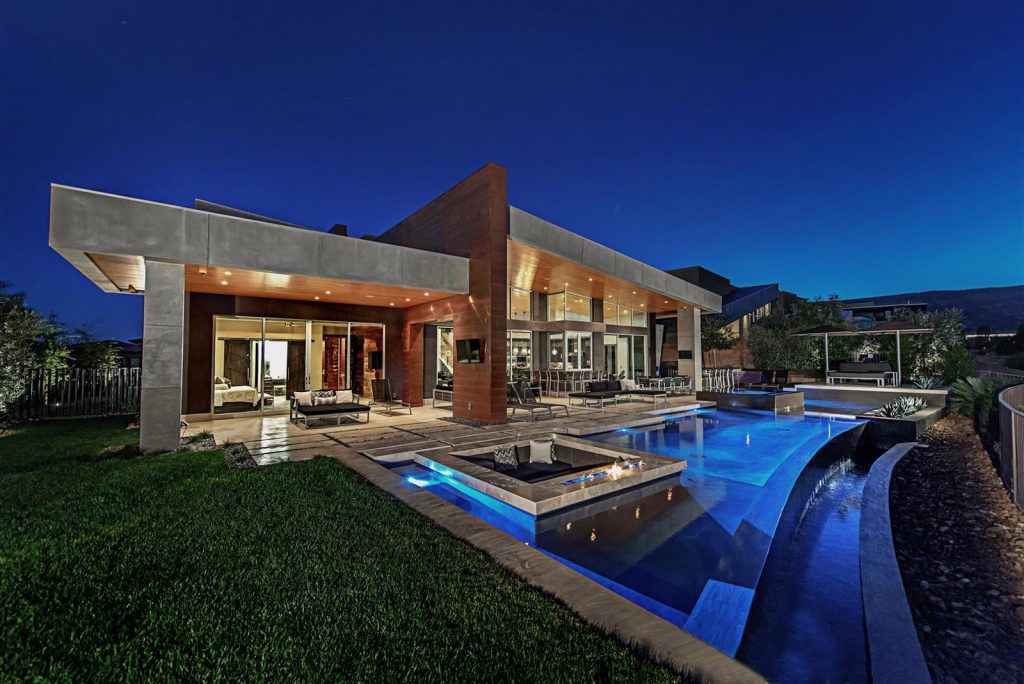 luxury custom home las vegas exterior backyard pool