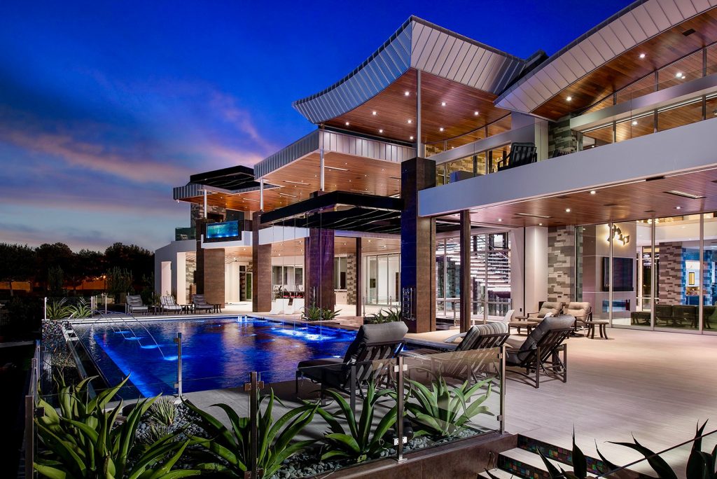 custom luxury las vegas home exterior night view