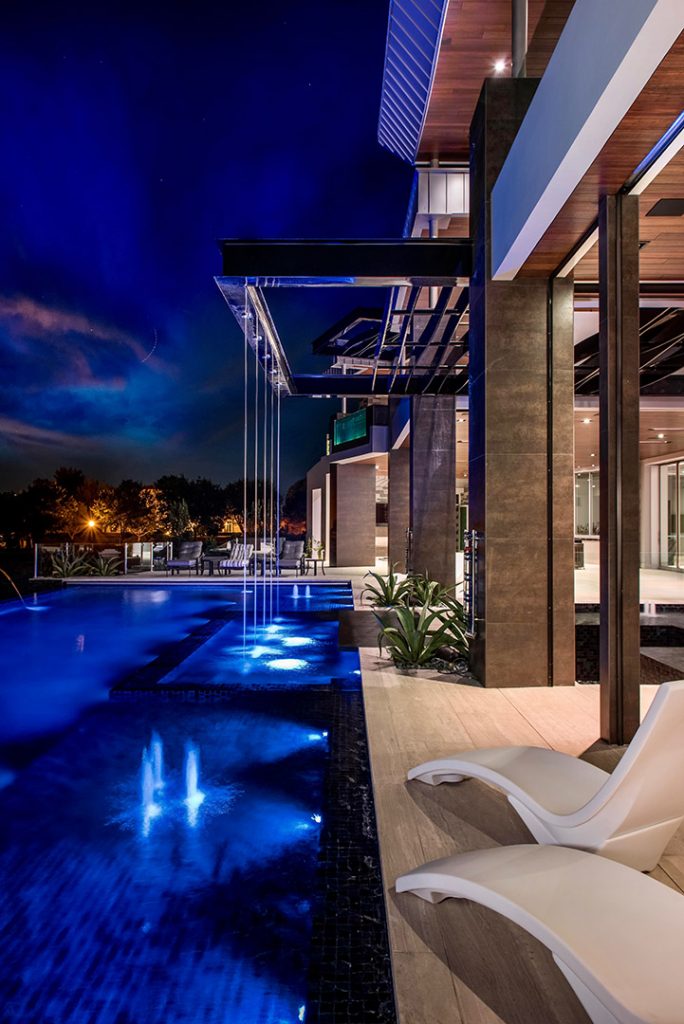 custom luxury las vegas home pool night view