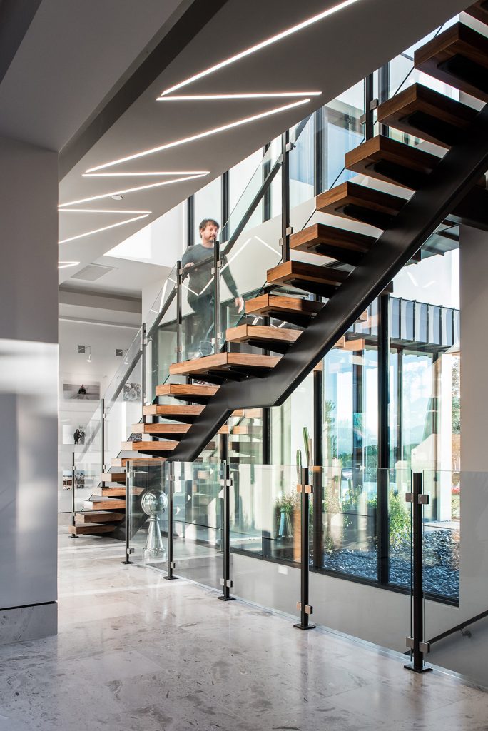 custom home floating stairs